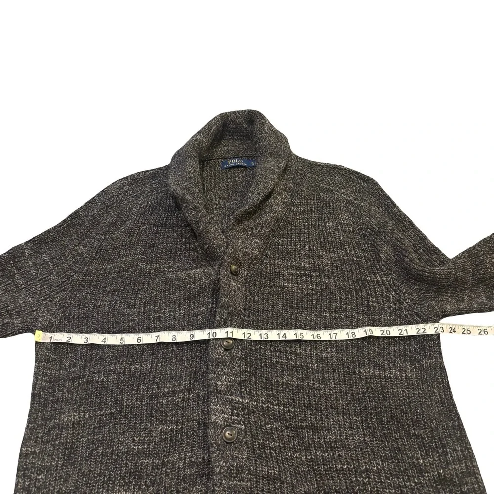 Polo Ralph Lauren Mens XL Charcoal Gray Marled Cotton Shawl Collar Cardigan